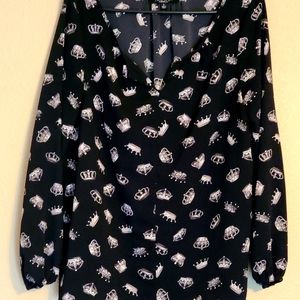 Thakoon Misses Size L Black Princess Tiara Print Long Sleeved Top